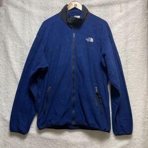Vintage 90s XL The North Face Blue Full Zip Fleece Jacket Black Logo Made in USA